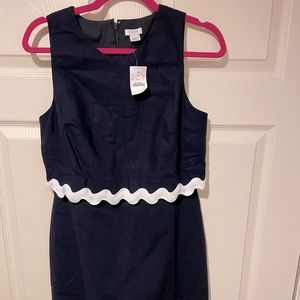 J. Crew navy linen dress with white scallop trim. NWT. Size 6